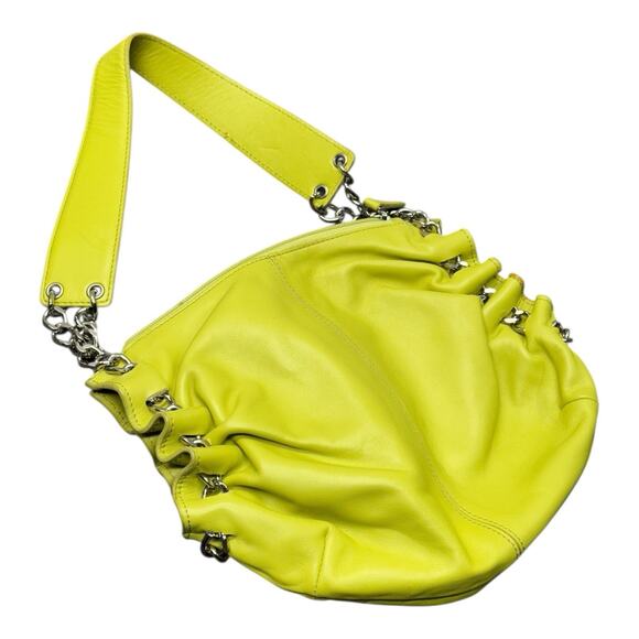 Sondra Roberts Squared Ruched Lime Green Clutch Chain Strap Bag - Picture 1 of 15